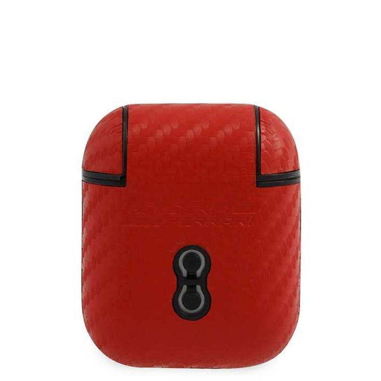 CG Mobile Ferrari PC PU Carbon Yellow Shield Metal Logo Case متوافق مع Airpods 1/2 - أحمر