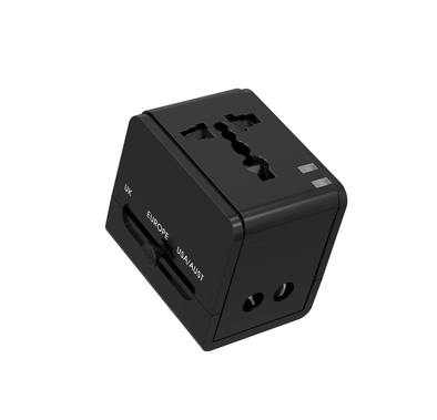 مهايئ سفر عالمي بورودو بلو ثنائي USB-A، مزود بميزات أمان مدمجة، طاقة إخراج عالية، توافق واسع - أسود