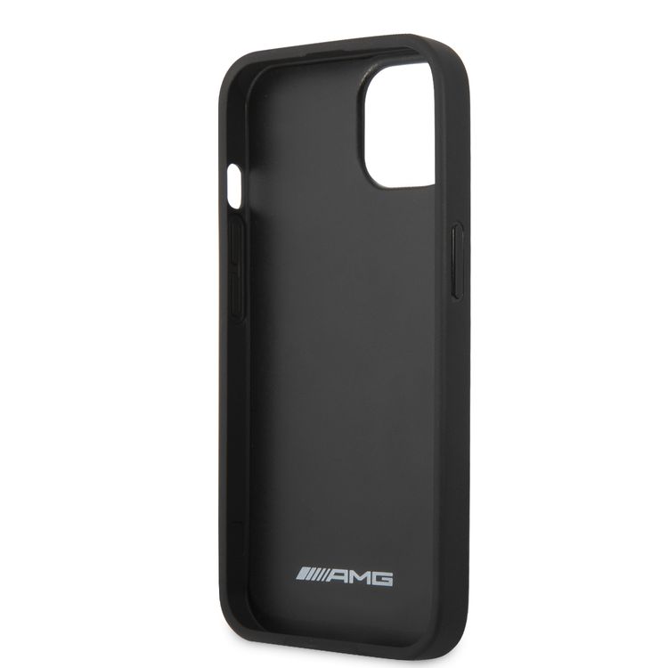 CG MOBILE AMG Genuine Leather Case With Perforated Black Leather Curved Lines Hot Stamped With Logo Compatible with iPhone 13 Pro Max (6.7") Easy Access to All Ports, Shock-Absorption, Anti-Scratch, & Drop Protection Back Cover Suitable with Wireless Charging Officially Licensed
