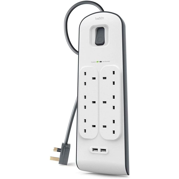 Extension Cord Belkin BSV603AF(2M CABLE) Surge Plus Protector with 2M - White