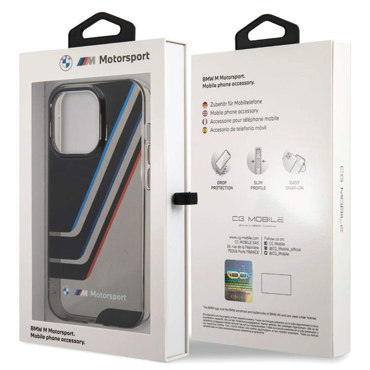 BMW Motorsport Collection PC/TPU IML Case with Printed Tricolor Fading Stripe iPhone 14 Compatibility - Black