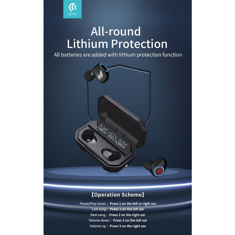 Devia Kintone Series Joy A12 Ultra Long Standby TWS Wireless Earphone - Black