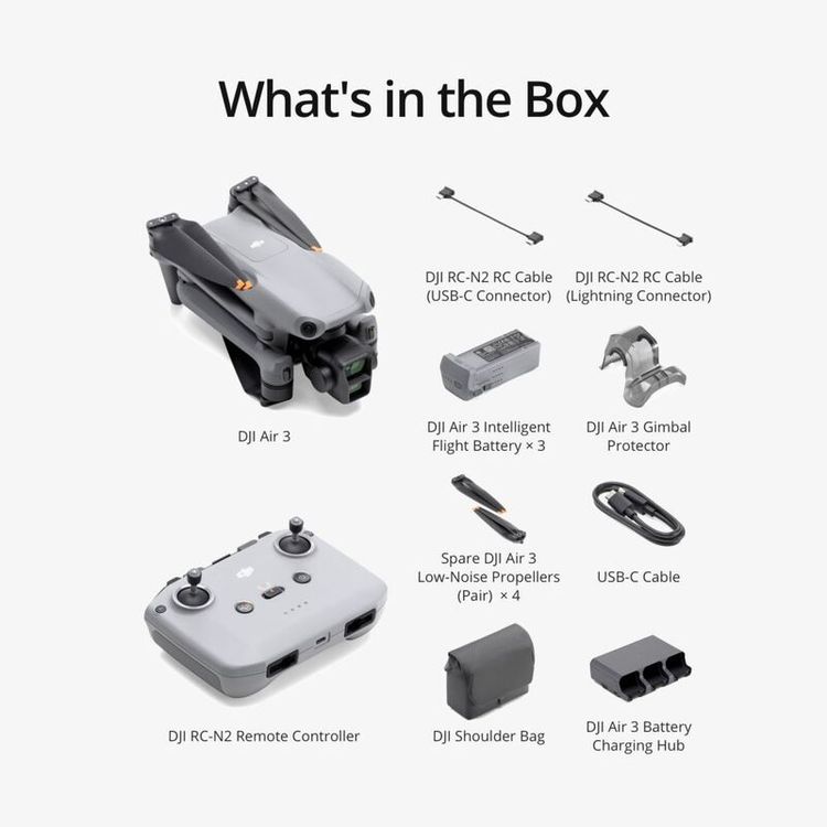  Fly More Combo DJI Air 3 مع وحدة التحكم عن بعد DJI RC-N2 - أبيض