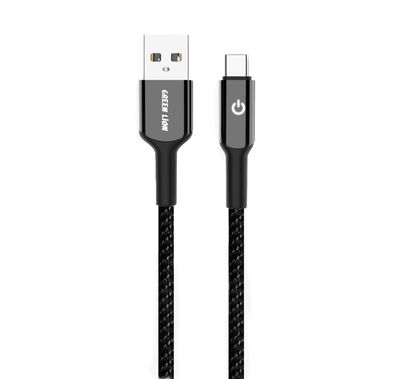 كابل مضفر USB-A إلى USB-C من Green Lion، بطول 1 متر، شحن ومزامنة، فصل تلقائي، آمن ومضمون، 10000 ثنية - أسود