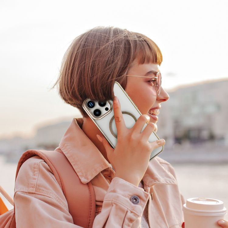 Levelo Elio PC Case with Camera Ring Stand for iPhone 16 Pro Max, Built-in Kickstand, MagSafe Compatible - Rose Gold Titanium