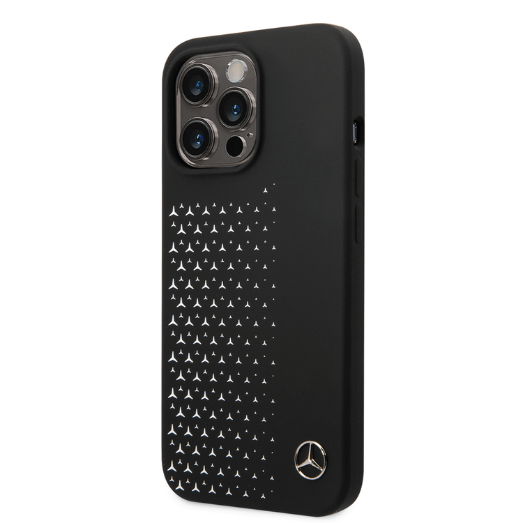 Mercedes-Benz Liquid Silicone Case with Gradient Star Horizontal Pattern iPhone 14 Pro Max Compatibility - Black