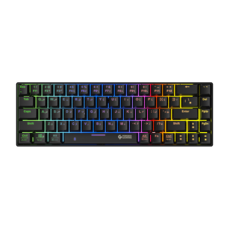 Porodo Gaming 68Keys Mechanical Keyboard with Wired and Bluetooth Dual Version ( English / Arabic ) - Black