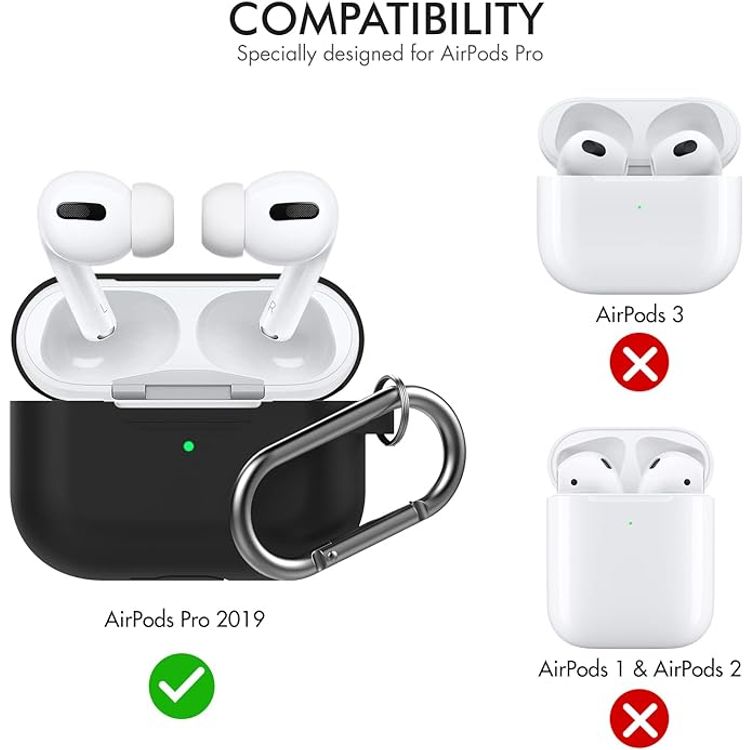 Ahastyle Retro 3D Design Premium Silicone Case with Carabiner Compatible for AirPods Pro - Ergonomic Classic Design - Dust & Shockproof Cover Supports Wireless Charging - Black