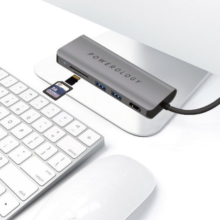 Powerology 7 في 1 USB-C Hub Ethernet وHDMI مع PD 87W - فضاء رمادي