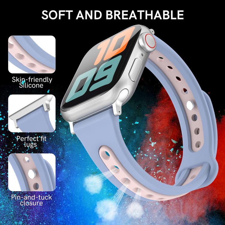 AhaStyle حزام ساعة أبل من السيليكون الفاخر بتصميم ديوتون 38/40 ملم حزام رياضي متوافق مع سلسلة ساعات ابل SE / 6/5/4/3 - رمادي