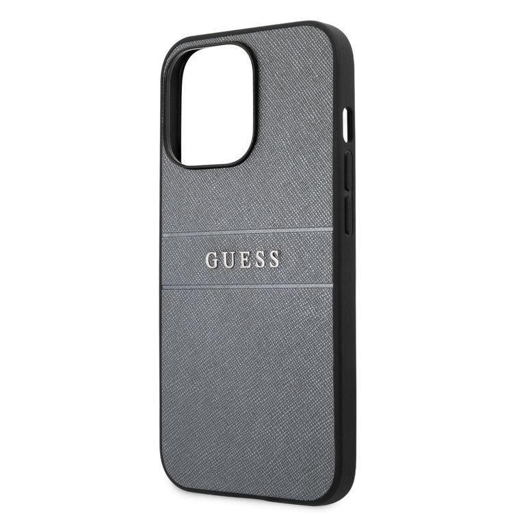 CG MOBILE Guess PU Leather Case Saffiano with Metal Logo Hot Stamp Stripes Compatible for iPhone 13 Pro Max (6.7") Anti-Scratch, Easy Access to All Ports