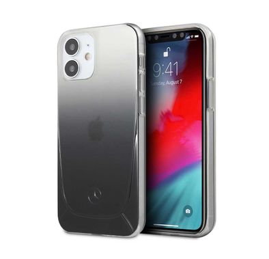 CG MOBILE Mercedes-Benz Transparent Phone Case Embossed 1 Compatible for iPhone 12 Mini (5.4) Officially Licensed - Black Gradient
