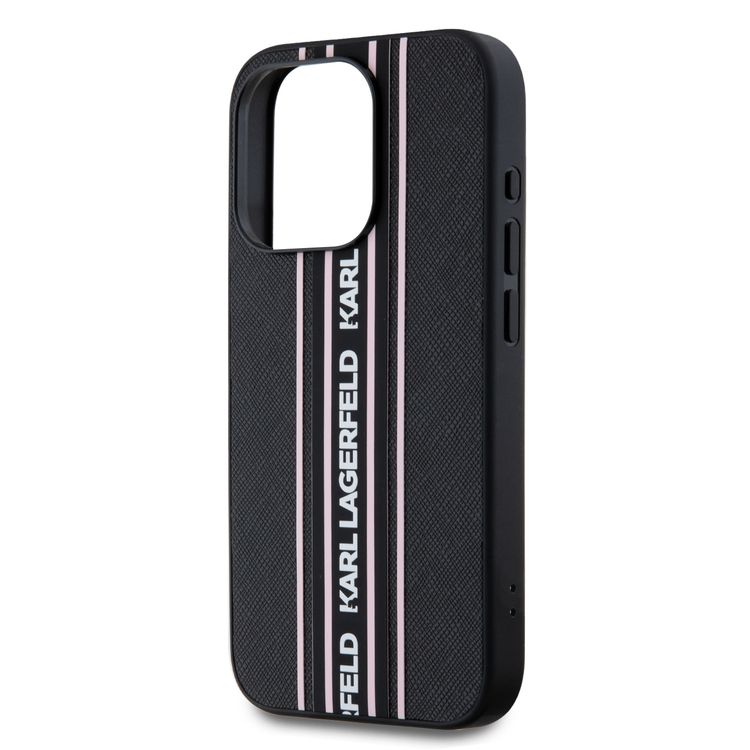 Karl Lagerfeld PU Hard Case with Athleisure Strips for iphone 16 Pro, Lightweight, High-Quality Material, Comfortable and secure grip - Pink