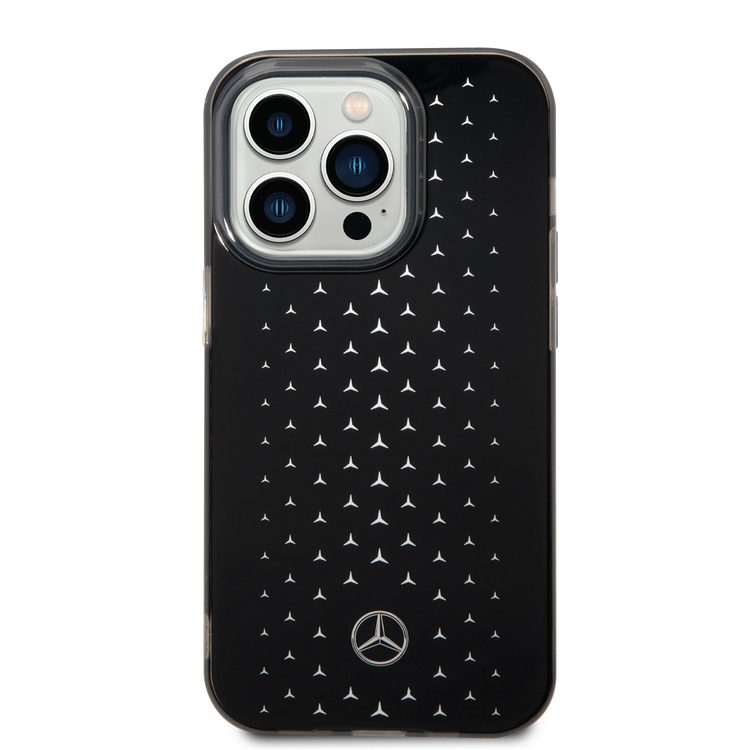 حافظة مرسيدس بنز بطبقة مزدوجة من البولي كربونات/البولي يوريثان اللدن بالحرارة مع نمط نجمة كبيرة متوافقة مع هاتف iPhone 14 Pro - فضي