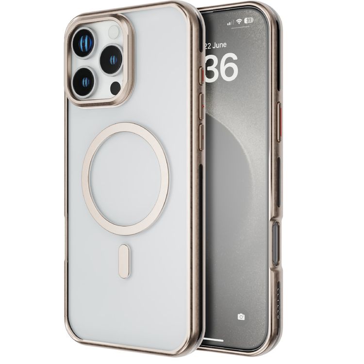 Levelo Elio PC Case with Camera Ring Stand for iPhone 16 Pro Max, Built-in Kickstand, MagSafe Compatible - Rose Gold Titanium