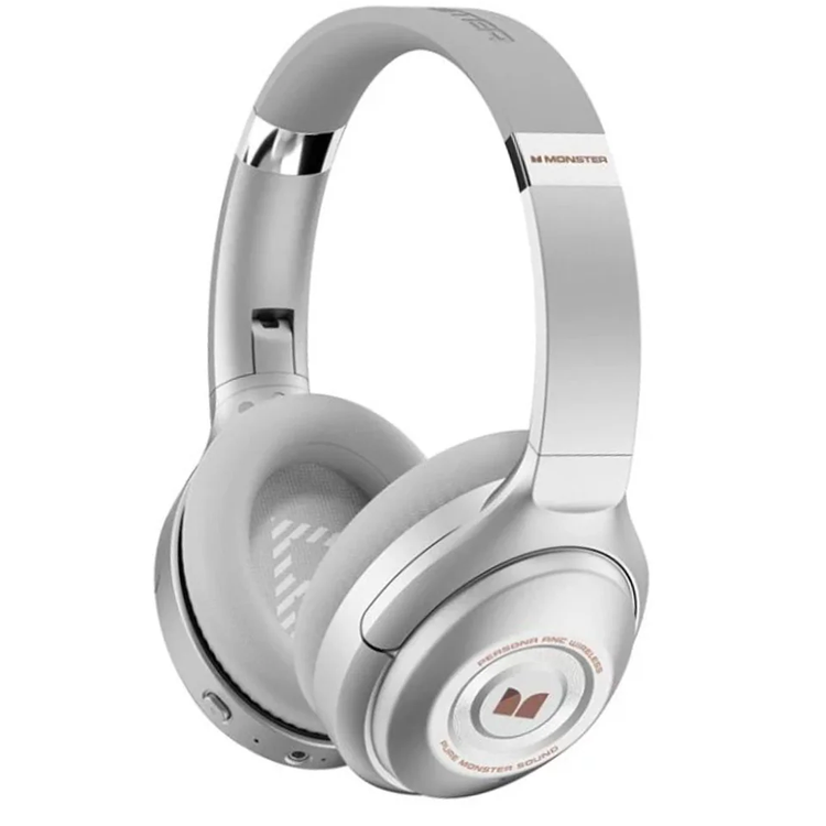 Monster Persona ANC Headphones, Active Noise Cancelling, Pure Monster Sound, 40mm Speaker, Support 2C Quick Charge, Up to 30 Hours Working Tome, 1 Hour Charging Time- Silver