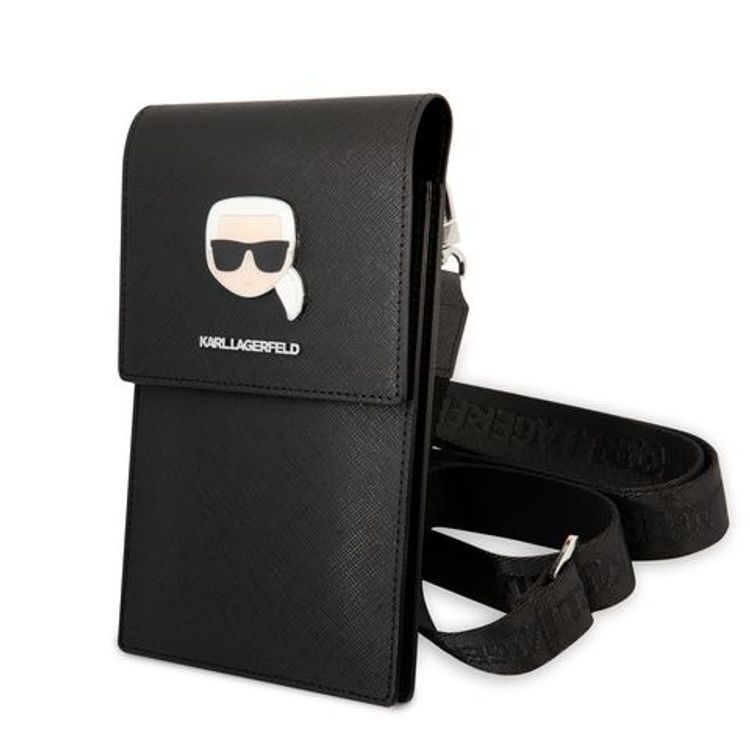 Karl Lagerfeld Wallet With Karl Head Metal Logo,  Bag for Phone, Document, Money or Key and etc. - Black