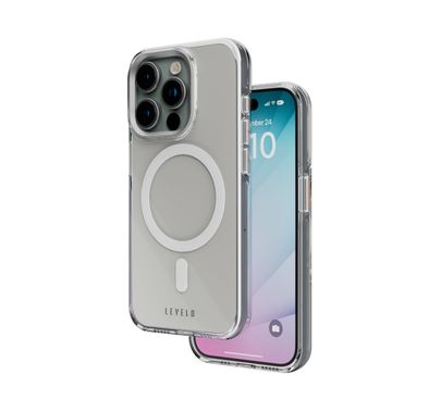 جراب صلب من Levelo Allure PC لهاتف iPhone 15 Pro، زوايا معززة مع واقي هواء، حواف مقاومة للصدمات، شفافية عالية، مضاد للخدش 3H، متوافق مع MagSafe، غلاف من البولي كربونات - شفاف