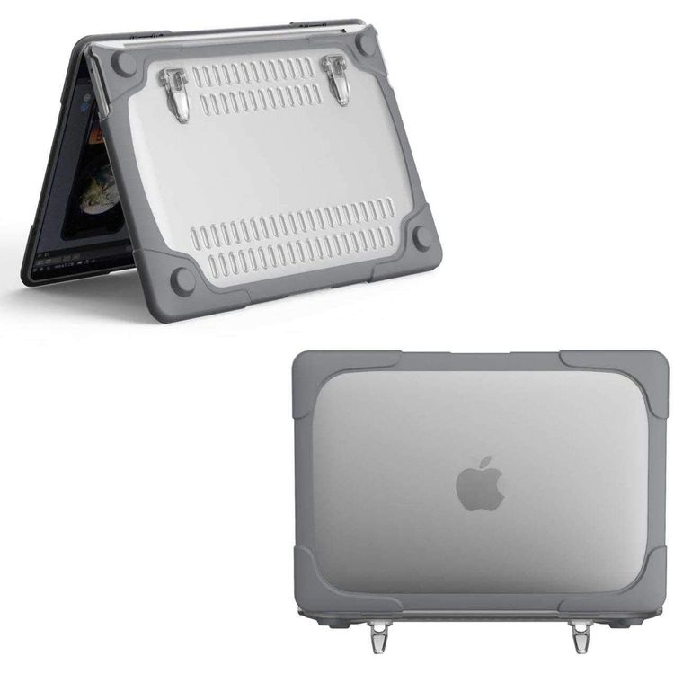 Green Lion Armor Shell Shockproof Case, Heavy Duty Hard Shell Protective Cover with Fold Kickstand Compatible for MacBook Pro 16" ( 2019 ) Easy Access to All Ports, 360° Full Protection - Gray