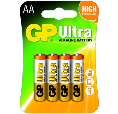 GP Batteries Ultra Alkaline AA Battery 4-Pieces - White
