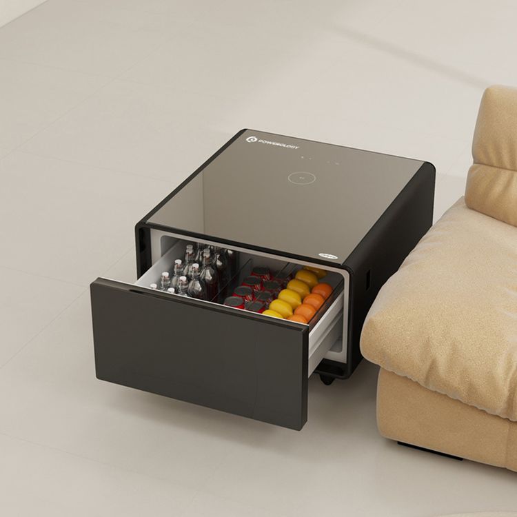 ثلاجة جانبية صغيرة من باورولوجي بسعة 65 لتر مع شاشة LED وشاحن لاسلكي، تصميم صغير الحجم، سطح زجاجي، منفذ شحن USB وType-C، تشغيل هادئ، شاشة تعمل باللمس، مقبسان للتيار المتردد - أسود