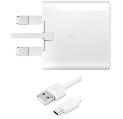 سامسونج TA200CWEGGB محول سفر 15 وات مع كابل يو اس بي- ايه  إلى يو اس بي - سي ، شاحن سامسونج أصلي متوافق مع هواتف جلاكسي الذكية ، شحن فائق السرعة ، حماية من الجهد الزائد - أبيض