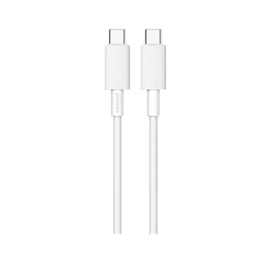Porodo USB-C to USB-C PVC Cable, 480Mbps Transfer Speed, 60W Power Delivery, more than 15000 Bends Life Span, 1.2m Cable Length, Tangle Free - White