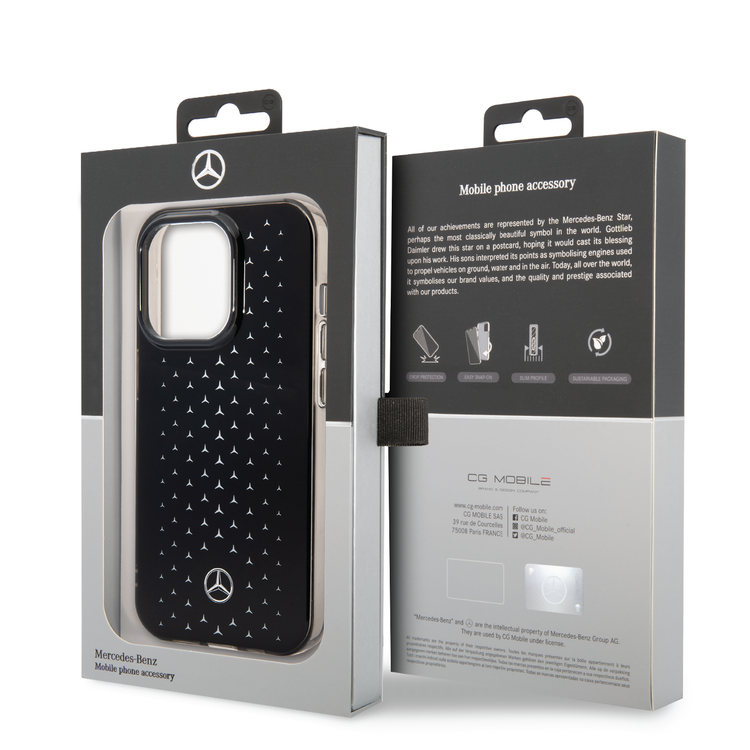 حافظة مرسيدس بنز بطبقة مزدوجة من البولي كربونات/البولي يوريثان اللدن بالحرارة مع نمط نجمة كبيرة متوافقة مع هاتف iPhone 14 Pro - فضي