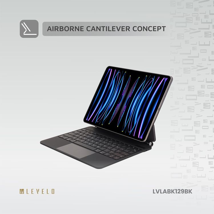 Levelo AeroBoard Saffanio Leather Wireless Keyboard for iPad Pro 11" & iPad Air 11" M3 (2025) with Multi-Gesture Trackpad, 300 Hours Standby Time, Up to 130° Adjustable Angle - Black