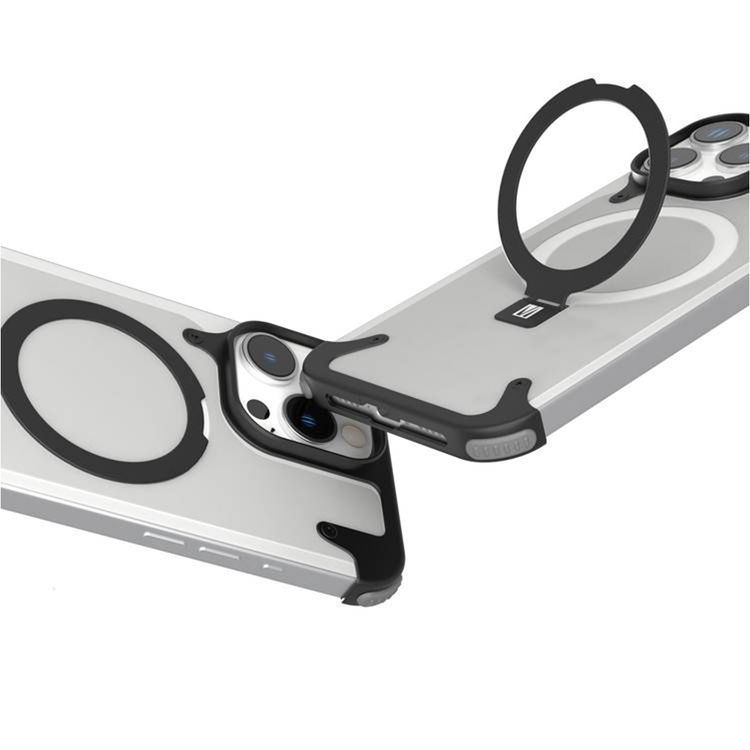 كفر حماية Levelo Metallo المصنوعة من الألومنيوم لهاتف iPhone 16 Pro، متوافقة مع MagSafe، مع حامل معدني وزوايا مقاومة للصدمات - أسود 