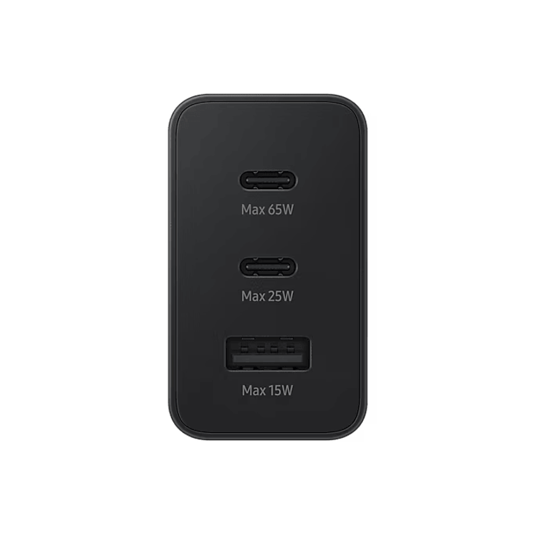 Samsung Trio 65W Travel Charger, 2 USB-C & 1 USB-A, Super Fast Charging (SFC) 2.0, 100-240 V Input Voltage, Multi-Device Charging, Safe Protection Methods - Black 