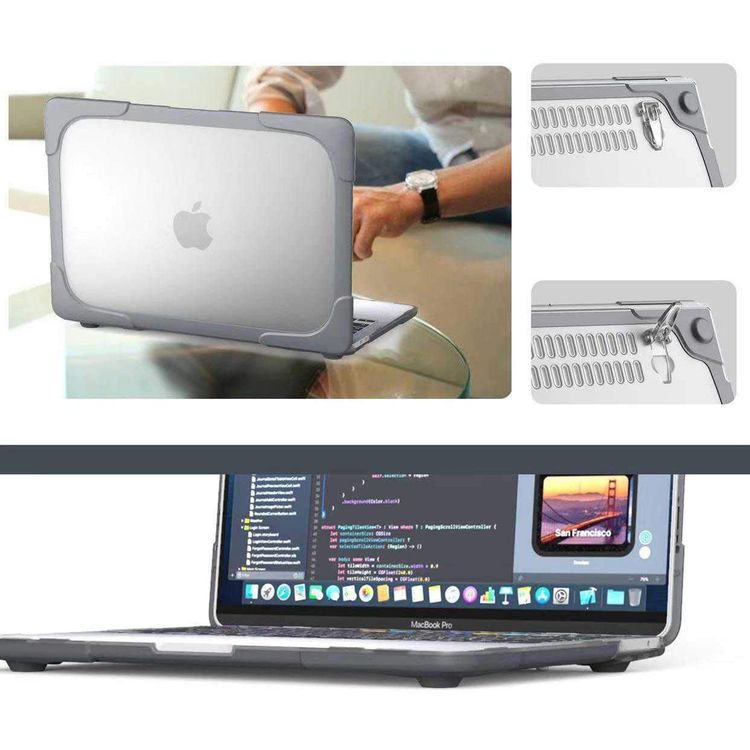 Green Lion Armor Shell Shockproof Case, Heavy Duty Hard Shell Protective Cover with Fold Kickstand Compatible for MacBook Pro 13.3" ( 2020 ) Easy Access to All Ports, 360°  - Gray