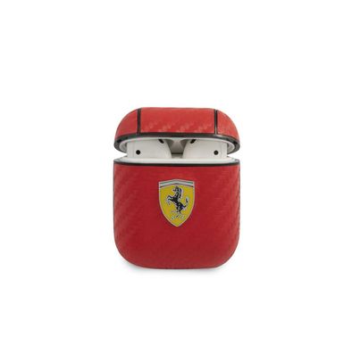 CG Mobile Ferrari PC PU Carbon Yellow Shield Metal Logo Case Compatible for Airpods 1/2 - Red