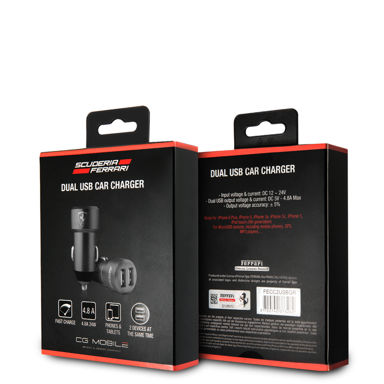 CG Mobile Ferrari Car Charger 4.8A Output (2 USB Ports) Satined Aluminum - Gray