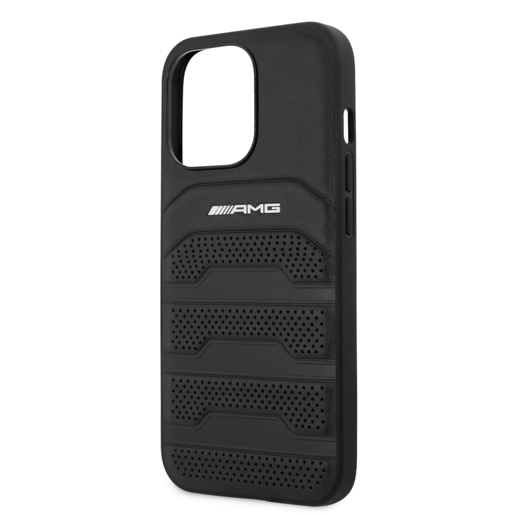 AMG Genuine Leather Case With Perforated Black Leather Debossed Lines Hot Stamped White Logo