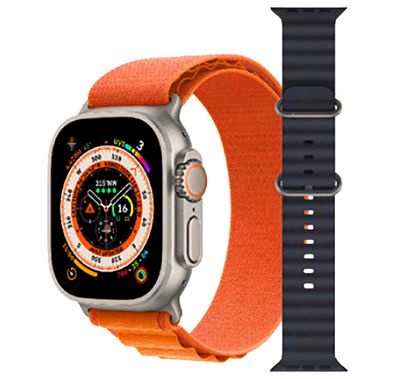 ساعة باوا الترا تاوت الذكية، شحن لاسلكي، مكالمات بلوتوث، دعم NFC، 9 أوضاع للتمرين، لغة عربية - برتقالي جبال الألب وأسود المحيط 