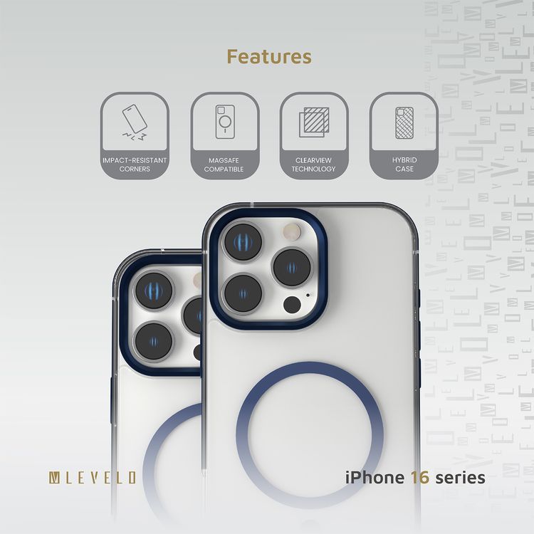 Levelo Claire Magsafe Case with Aluminum Bumper Case for iPhone 16 Pro Max, Hybrid Case, MagSafe Compatibility - Blue