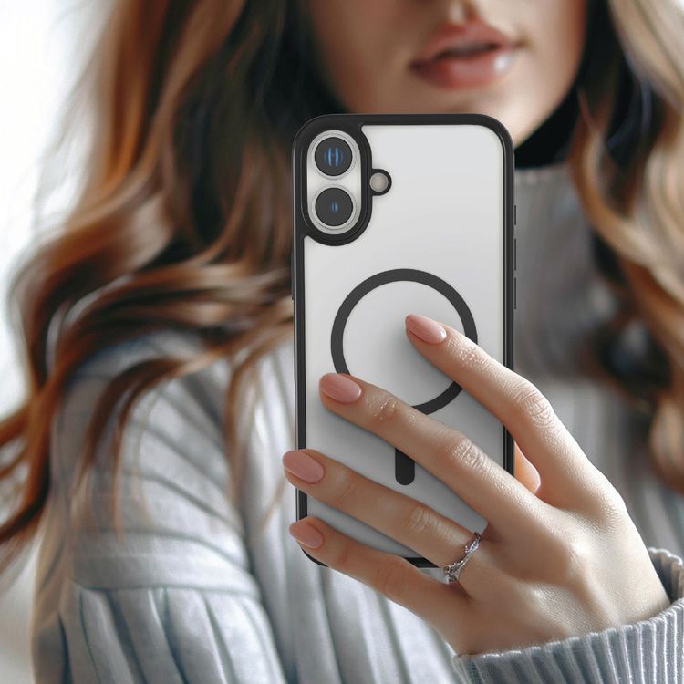 حافظة Levelo MagSafe Solo لهاتف iPhone 16، تقنية Clearview، مقاومة للخدش 3H، هيكل هجين - أسود 