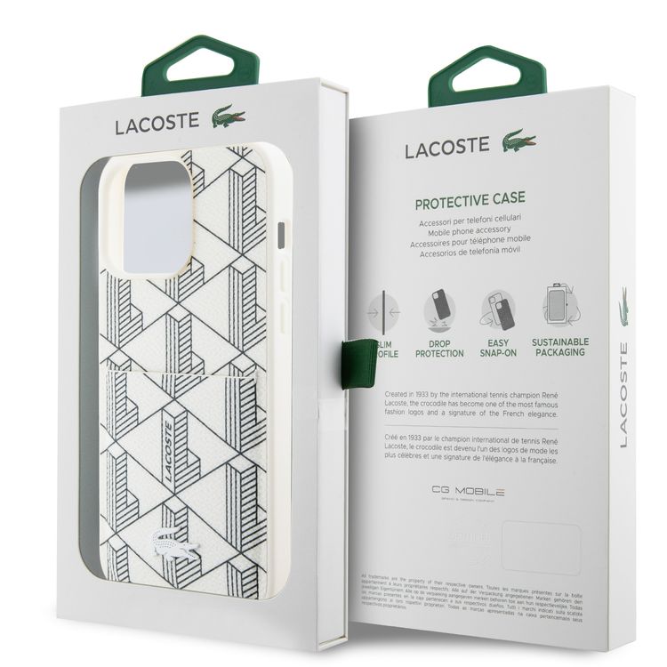 Lacoste iPhone 15 Pro Max For HC PU with Card Slot The Blend Monogram - White