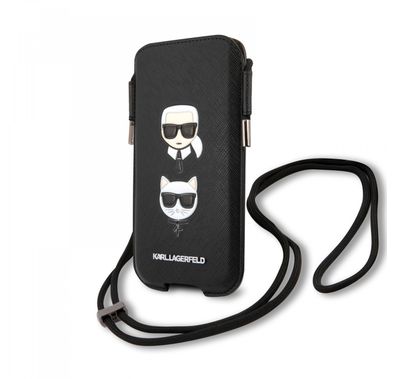 Karl Lagerfeld PU Saffiano Pouch With Karl & Choupette`s Head Large - Black