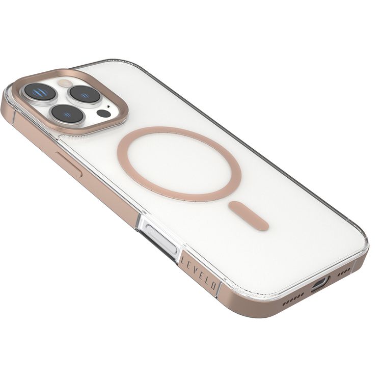 Levelo Claire Magsafe Case with Aluminum Bumper Case for iPhone 16 Pro, Hybrid Case, MagSafe Compatibility - Rose Gold Titanium