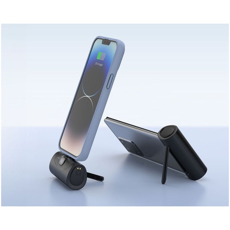 محطة باور بانك 4 في 1 من بورودو بسعة 5000 مللي أمبير في الساعة مع موصلات Lightning وType-C مدمجة، 20 وات PD، محمولة، حامل مدمج، شاشة رقمية LED - أسود 