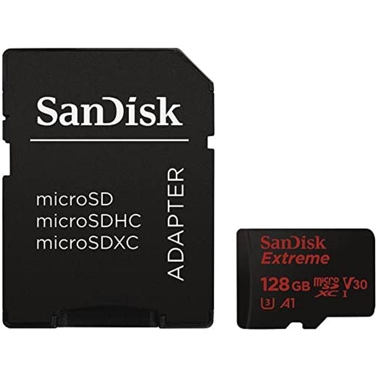 SanDisk Extreme PRO microSDXC Memory Card Plus SD Adapter up to 100 MB/s, Class 10, U3, V30, A1-128 GB (D132) - Black