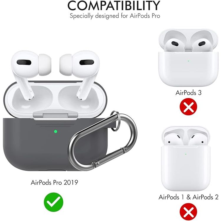 Ahastyle Retro 3D Design Premium Silicone Case with Carabiner Compatible for AirPods Pro - Ergonomic Classic Design - Dust & Shockproof Cover Supports Wireless Charging - Dark Gray