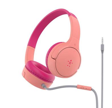 Belkin SoundForm Mini Wired On-Ear 3.5mm Cable with Microphone Headphones for Kids - Pink