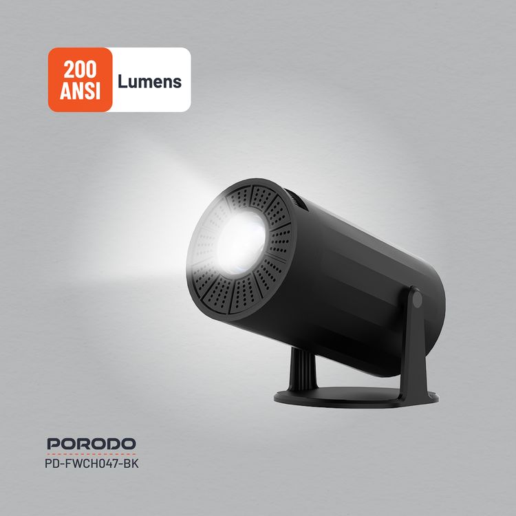 Porodo Gaming 4K Projector with Auto Keystone and Gamepad Controller, Android 11.0 Operating System, Wi-Fi 2.4/5 GHz and BT 5.0 Connectivity, English + 23 Languages - Black