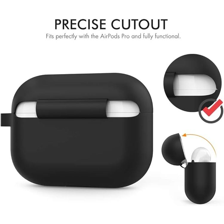 Ahastyle Retro 3D Design Premium Silicone Case with Carabiner Compatible for AirPods Pro - Ergonomic Classic Design - Dust & Shockproof Cover Supports Wireless Charging - Black