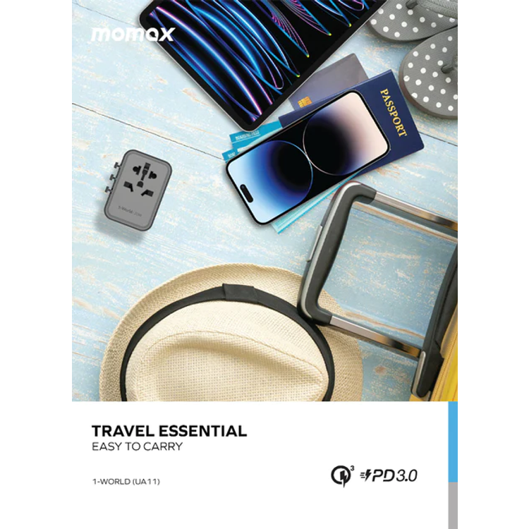 Momax 1-World 3 Port + AC Travel Adapter 20W
