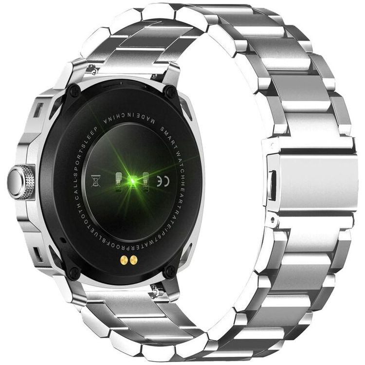 ساعة ذكية Swiss Military DOM4، شاشة AMOLED مقاس 1.43 بوصة، بوصلة مدمجة، اتصال بلوتوث، اكتشاف التمرين - فضية مع حزام من الفولاذ المقاوم للصدأ 