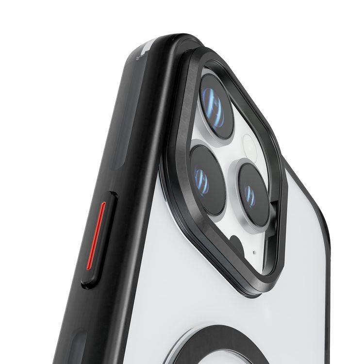 كفر حماية Levelo Elio PC مع حامل حلقي للكاميرا لهاتف iPhone 16 Pro، حامل مدمج، متوافق مع MagSafe - أسود 